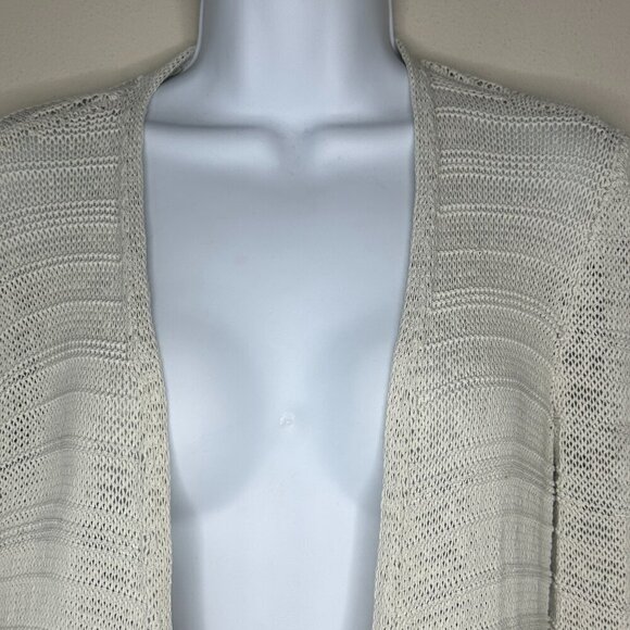 Eileen Fisher Long Open Knit Cardigan in Pale Green/Cream - Size Small - Picture 2 of 9
